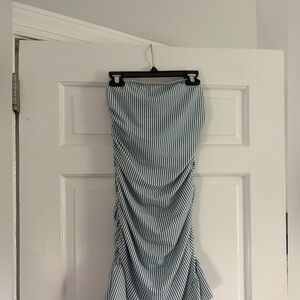 Edikted blue and white striped ruffle dress